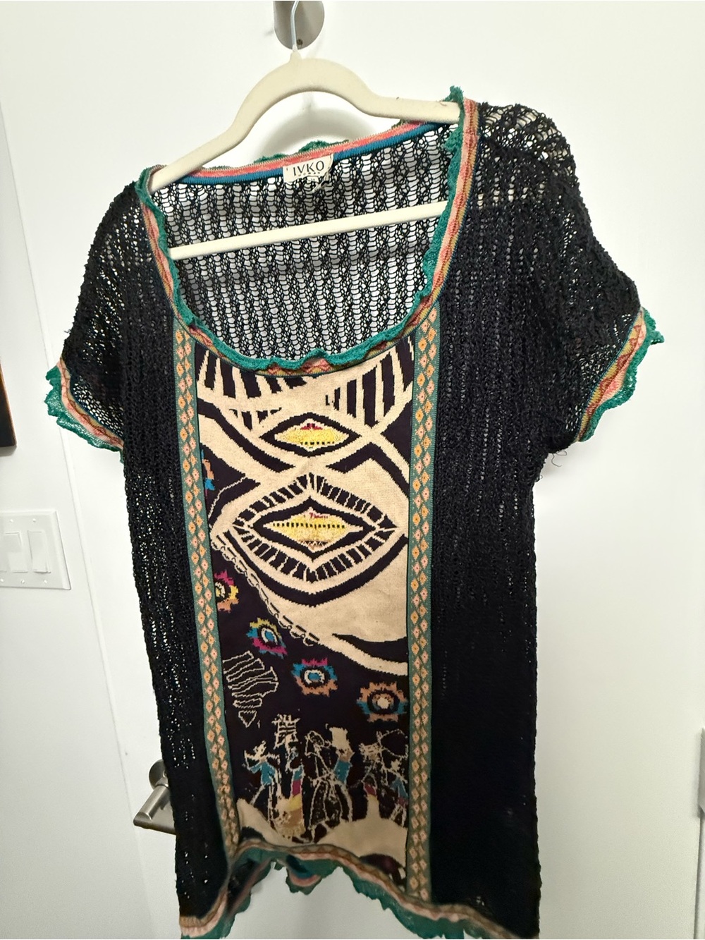 Anthropologie Ivko Geometric Pattern Linen Tunic Top - Size 38 (US Medium)